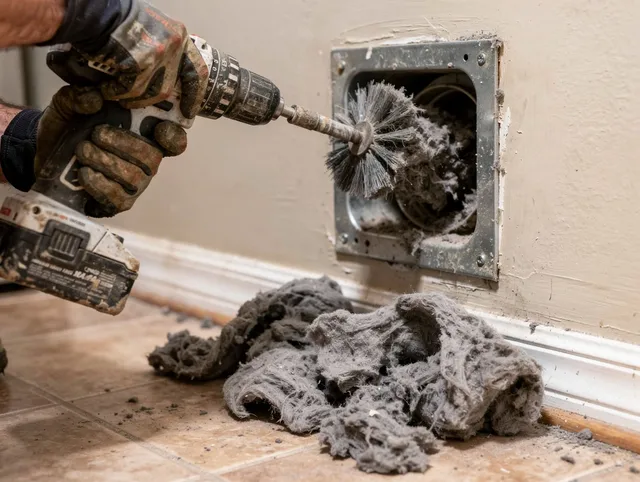 Certified Westlake Dryer Vent Cleaning technician performing dryer vent cleaning in Westlake